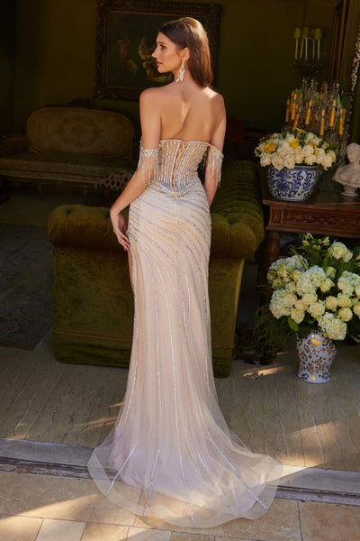 Fringe Off Shoulder Slit Gown by GLS Gloria GL3621 - Long Formal Dresses