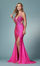 Narianna-Long Beaded Prom Dress with Sheer Side Cut Outs