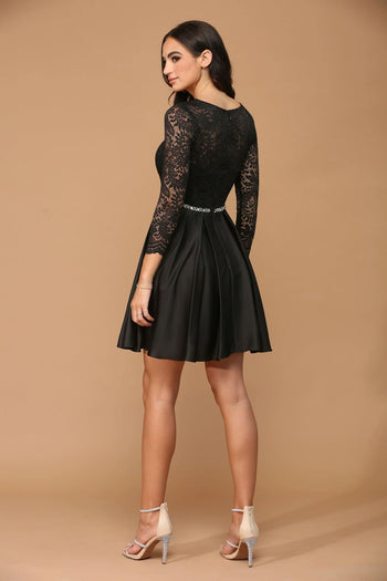 Eva USA 3427 Long Sleeve Beaded Cocktail Graduation Dress - Cocktail Dress