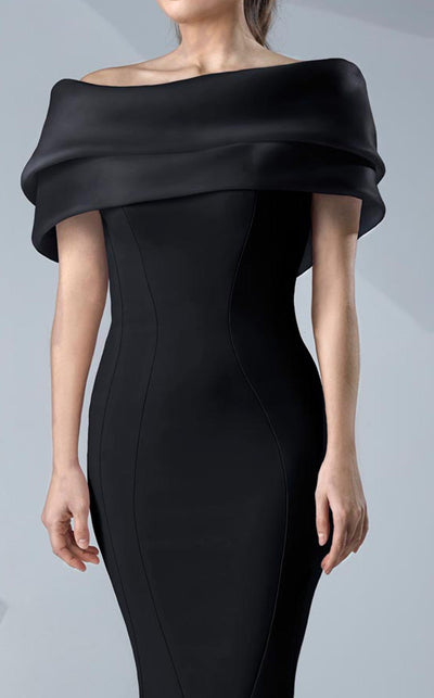 Gaby Charbachi G0620 Off-Shoulder Ruffled Evening Gown in Black by MNM Couture