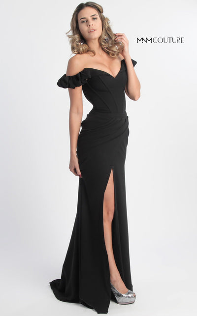 Gaby Charbachi G0665 Off-Shoulder Ruffled Corset Evening Gown in Black - Size 4