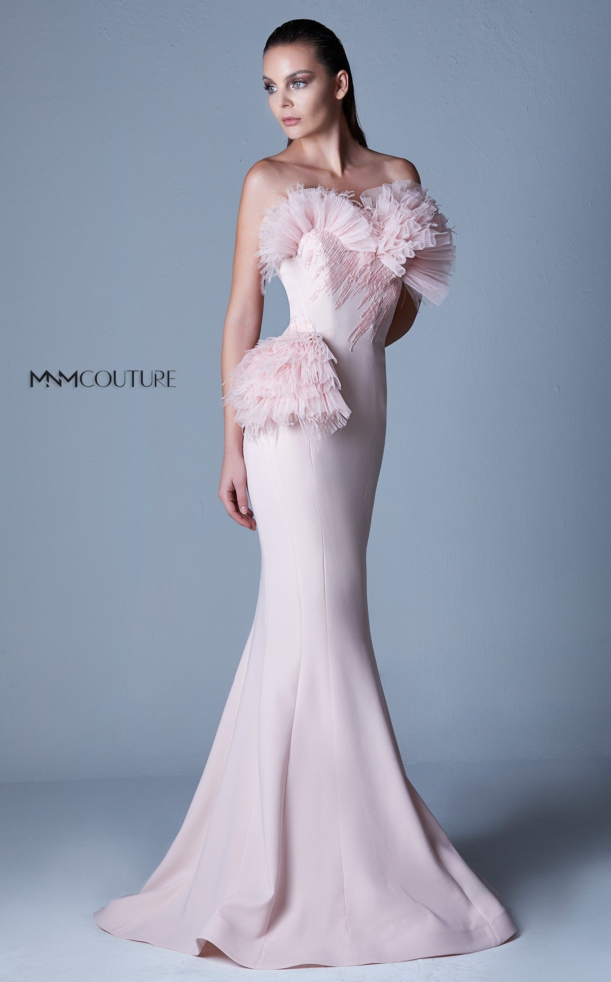Gaby Charbachi G1091 Strapless Ruffle Applique Evening Gown by MNM Couture