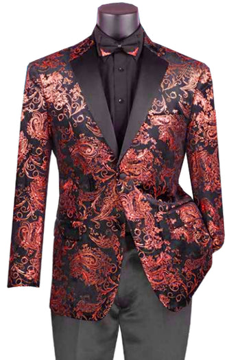 Chaqueta de esmoquin para hombre con estampado de cachemira en terciopelo rojo