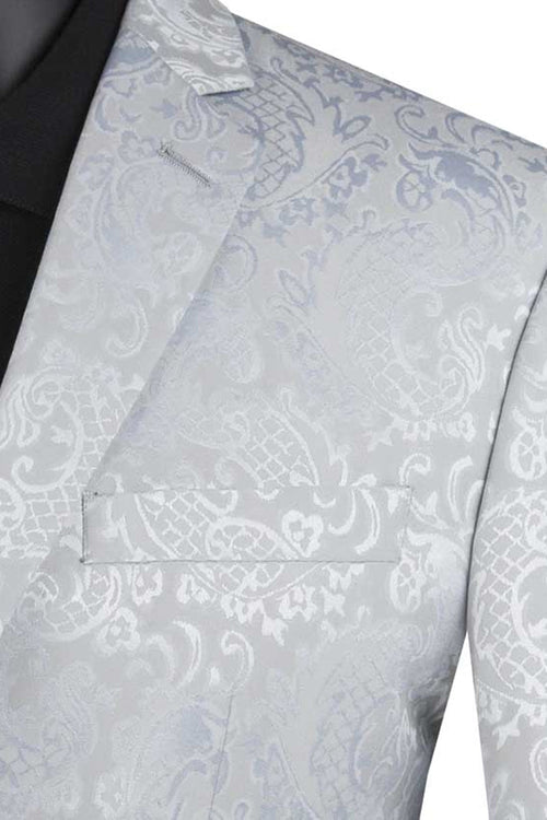 Men's Silver Grey Paisley Slim Fit Suit from Vinci Suits