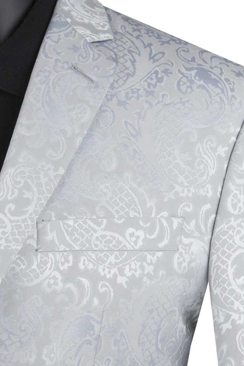 Men's Silver Grey Paisley Slim Fit Suit from Vinci Suits