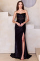 Gala Dress Strapless Ruched Side slit Formal Gown By Amelia Couture 9055 - BLACK / Dress