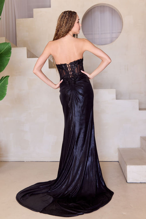 Gala Dress Strapless Ruched Side slit Formal Gown By Amelia Couture 9055 - Dress