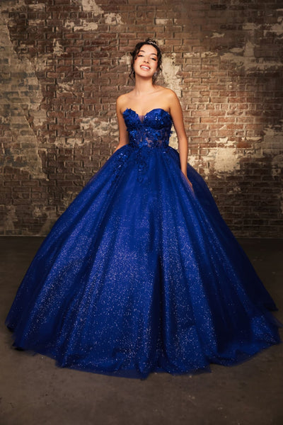 royal party dress Royal Blue Fit & Flare Tea-Length Illusion Party Dress