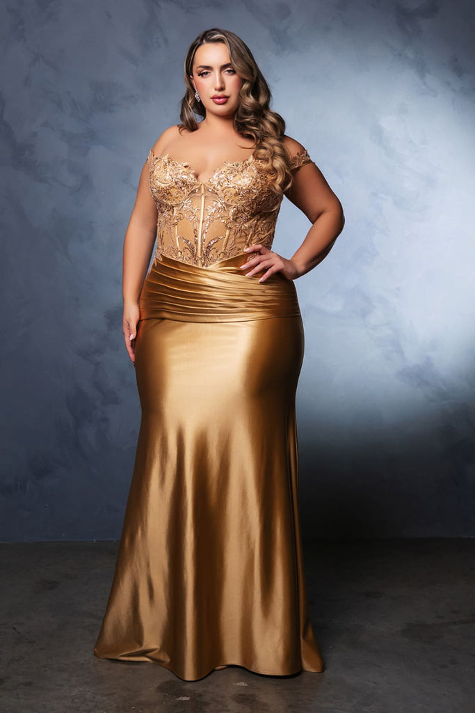 Gala Night Dress Off Shoulder Mermaid Prom Dress By May Queen MQ2141 - GOLD / 2 - Dress