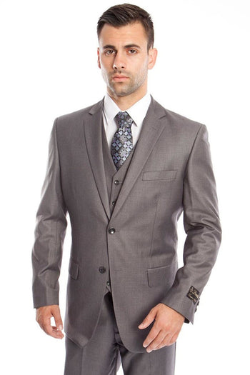 Traje de boda y negocios para hombre, de dos botones y color liso, en gris