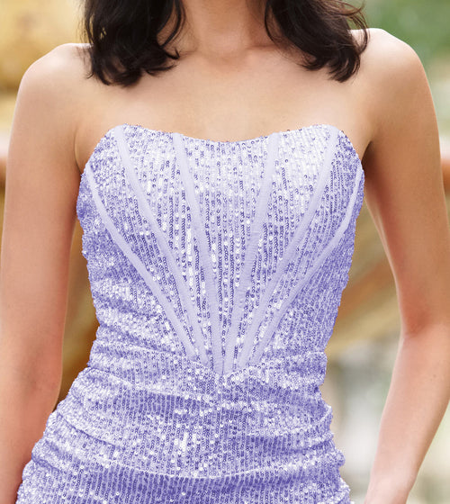 Gia Lilac Strapless Corset Sequin Mini Homecoming Dress