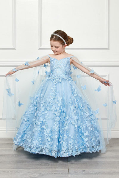 Girls 3D Butterfly Cape Ball Gown by Bella Princess PK1001