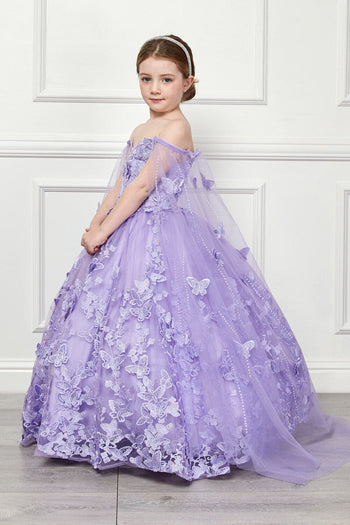 Girls 3D Butterfly Cape Ball Gown by Bella Princess PK1001