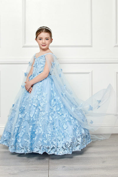 Girls 3D Butterfly Cape Ball Gown by Bella Princess PK1001
