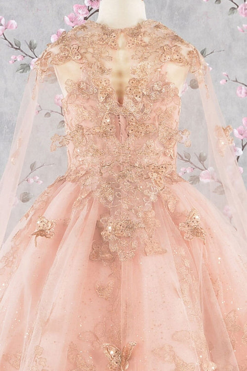 Girls 3D Butterfly Sleeveless Cape Gown by Elizabeth K GK114 - Girls Formal Dresses