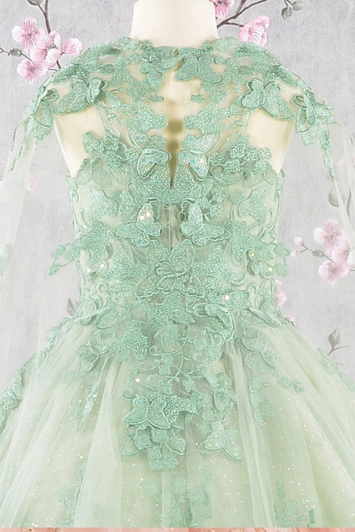 Girls 3D Butterfly Sleeveless Cape Gown by Elizabeth K GK114 - Girls Formal Dresses
