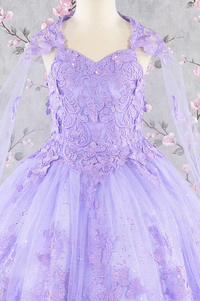 Girls 3D Butterfly Sleeveless Cape Gown by Elizabeth K GK114 - Girls Formal Dresses