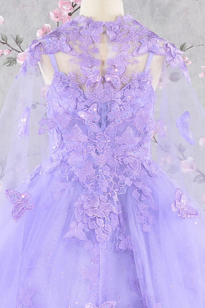 Girls 3D Butterfly Sleeveless Cape Gown by Elizabeth K GK114 - Girls Formal Dresses