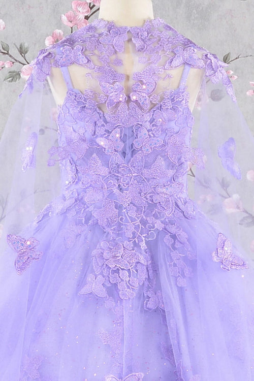 Girls 3D Butterfly Sleeveless Cape Gown by Elizabeth K GK114 - Girls Formal Dresses