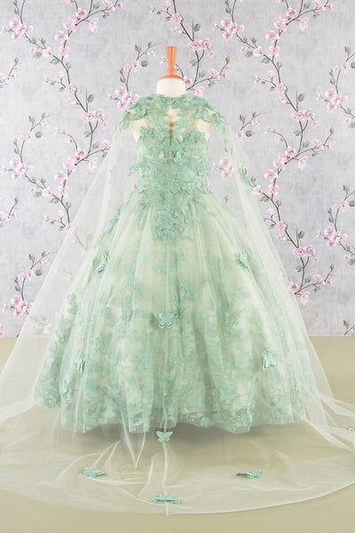 Girls 3D Butterfly Sleeveless Cape Gown by Elizabeth K GK114 - Girls Formal Dresses