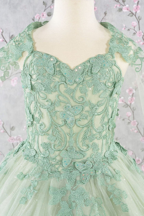 Girls 3D Butterfly Sleeveless Cape Gown by Elizabeth K GK114 - Girls Formal Dresses