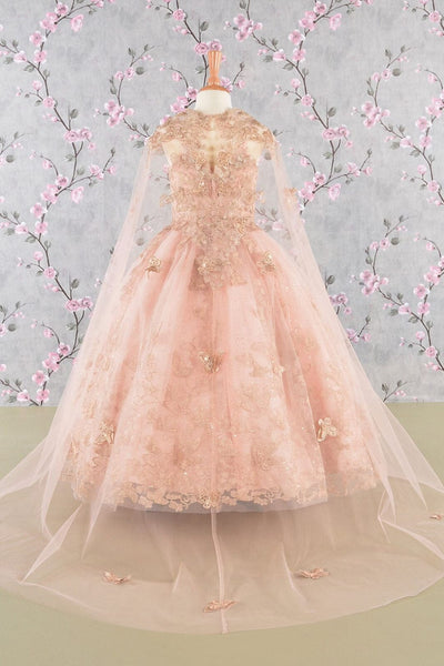 Girls 3D Butterfly Sleeveless Cape Gown by Elizabeth K GK114 - Girls Formal Dresses