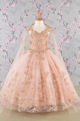 Girls 3D Butterfly Sleeveless Cape Gown by Elizabeth K GK114 - 2 / Rose Gold - Girls Formal Dresses