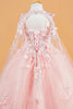 Girls 3D Floral Cape Gown by Elizabeth K GK119 - Girls Formal Dresses