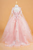 Girls 3D Floral Cape Gown by Elizabeth K GK119 - Girls Formal Dresses