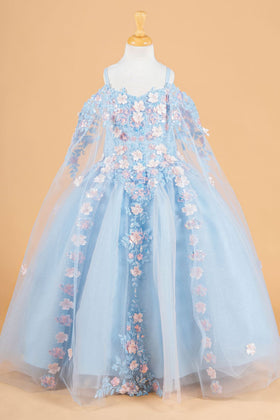 GK118 Girls 3D Floral Cape Gown by Elizabeth KGK118