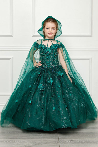Girls 3D Floral Cloak Ball Gown by Bella Princess PK1004