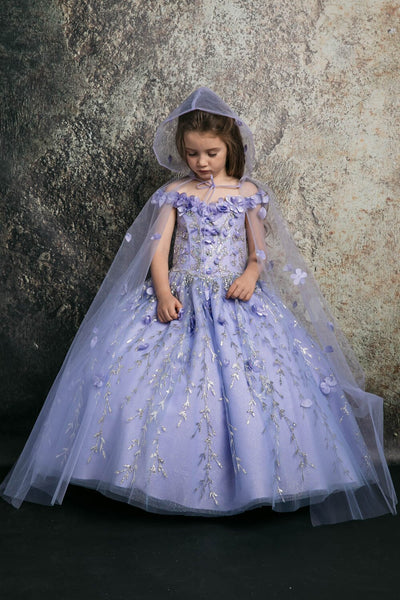 Girls 3D Floral Cloak Ball Gown by Bella Princess PK1004