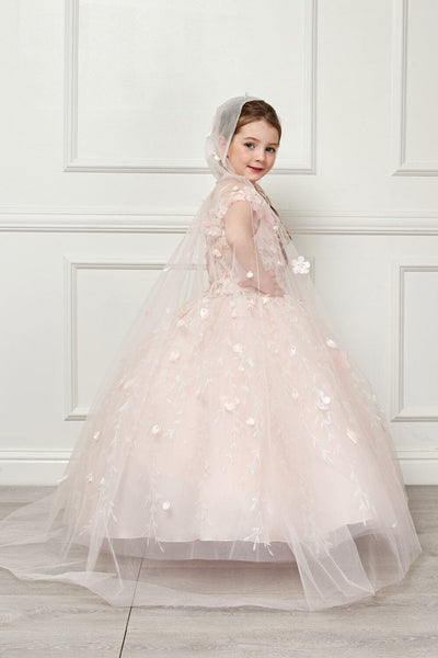 Girls 3D Floral Cloak Ball Gown by Bella Princess PK1004