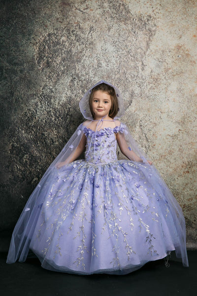 Girls 3D Floral Cloak Ball Gown by Bella Princess PK1004