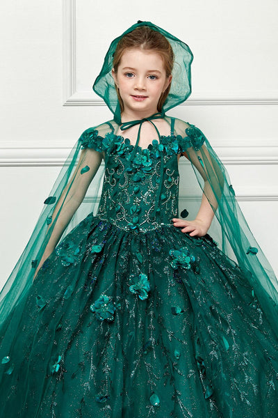 Girls 3D Floral Cloak Ball Gown by Bella Princess PK1004