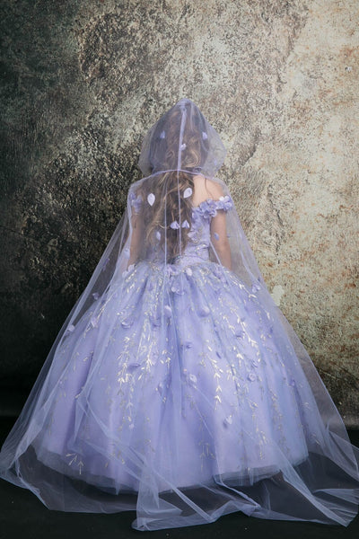 Girls 3D Floral Cloak Ball Gown by Bella Princess PK1004