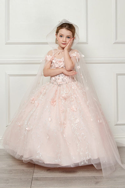 Girls 3D Floral Cloak Ball Gown by Bella Princess PK1004