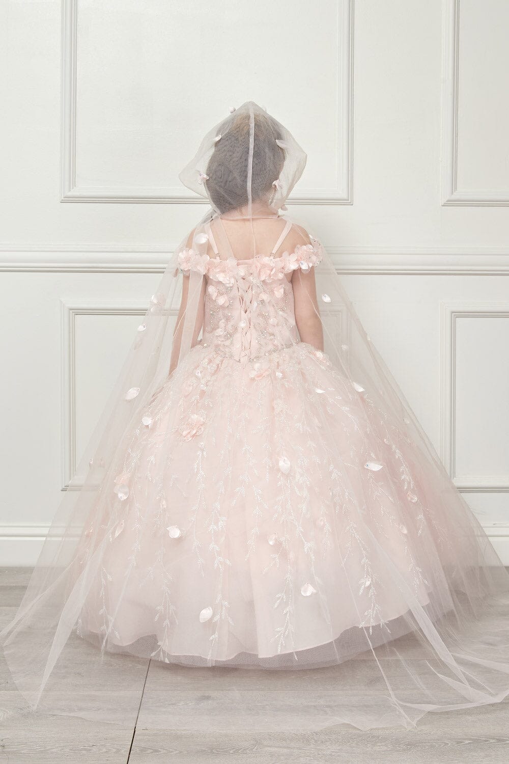 Girls 3D Floral Cloak Ball Gown by Bella Princess PK1004