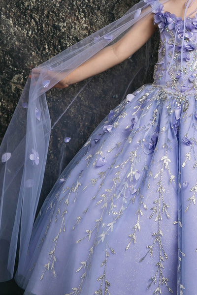 Girls 3D Floral Cloak Ball Gown by Bella Princess PK1004