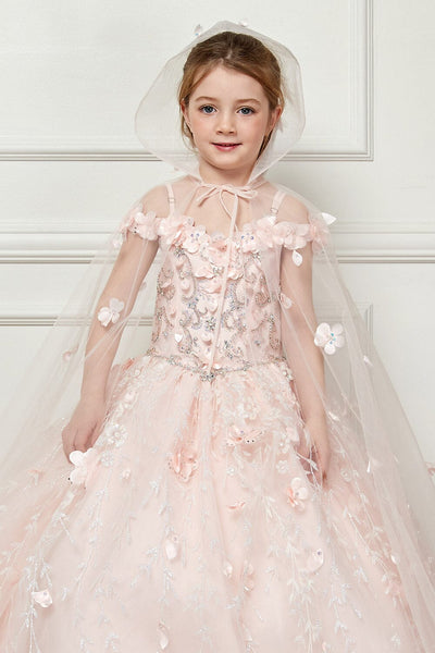 Girls 3D Floral Cloak Ball Gown by Bella Princess PK1004