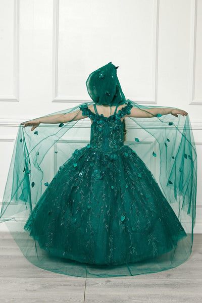 Girls 3D Floral Cloak Ball Gown by Bella Princess PK1004