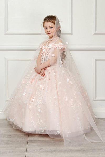Girls 3D Floral Cloak Ball Gown by Bella Princess PK1004