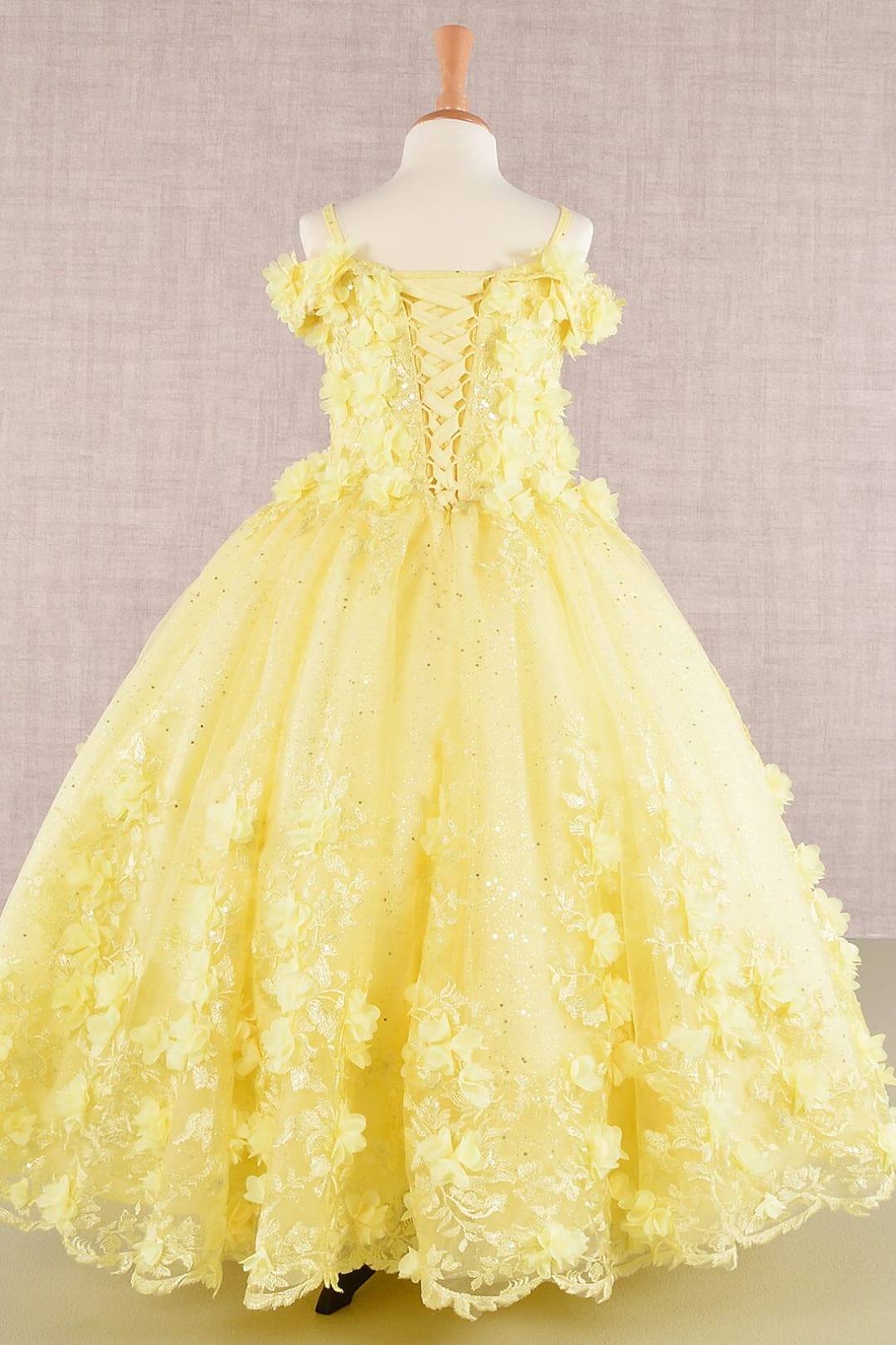 Girls 3D Floral Cold Shoulder Gown by Elizabeth K GK110 - Girls Formal Dresses