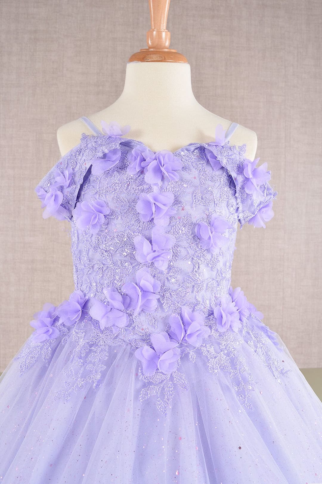Girls 3D Floral Cold Shoulder Gown by Elizabeth K GK110 - Girls Formal Dresses
