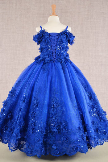 Girls 3D Floral Cold Shoulder Gown by Elizabeth K GK110 - Girls Formal Dresses