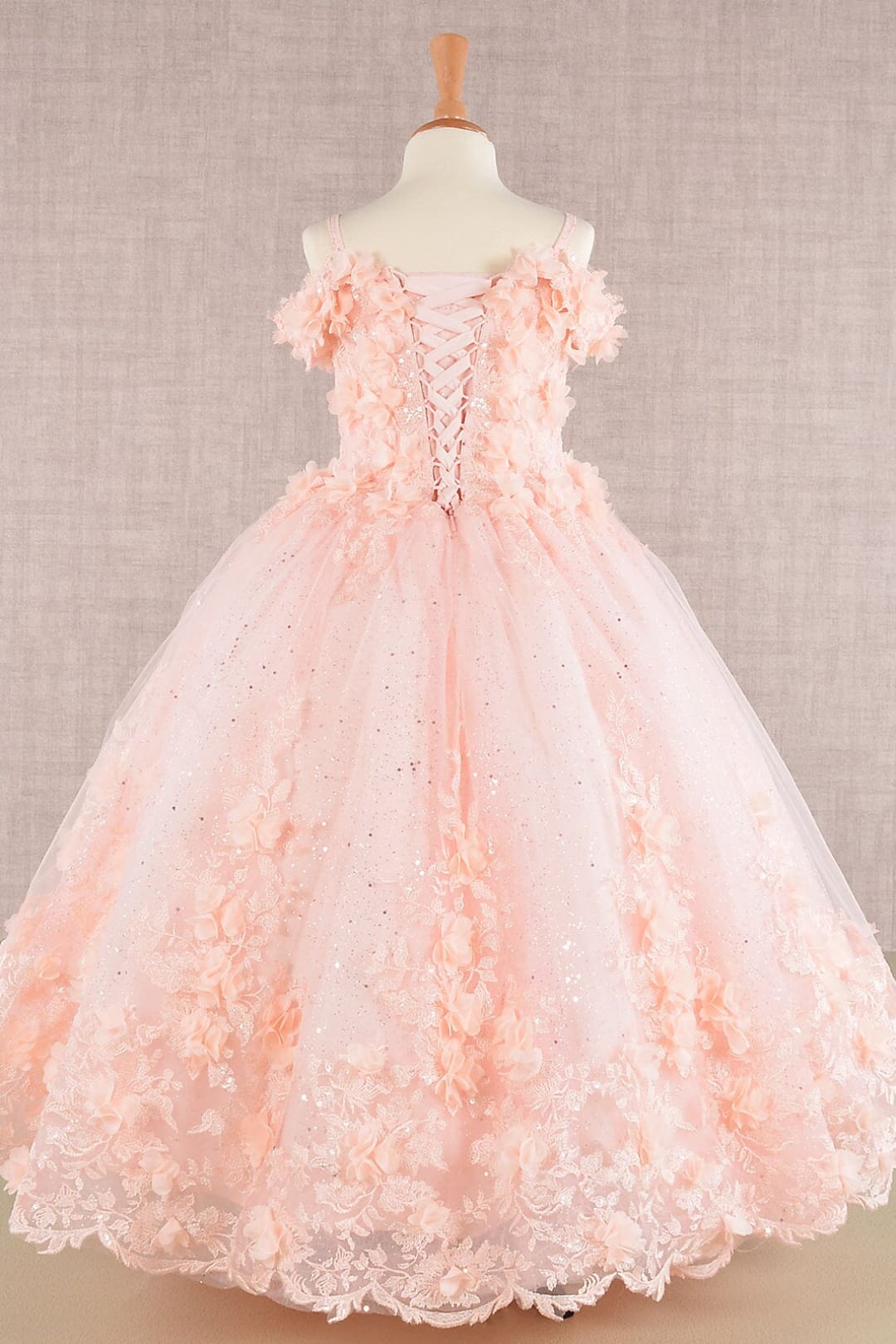 Girls 3D Floral Cold Shoulder Gown by Elizabeth K GK110 - Girls Formal Dresses