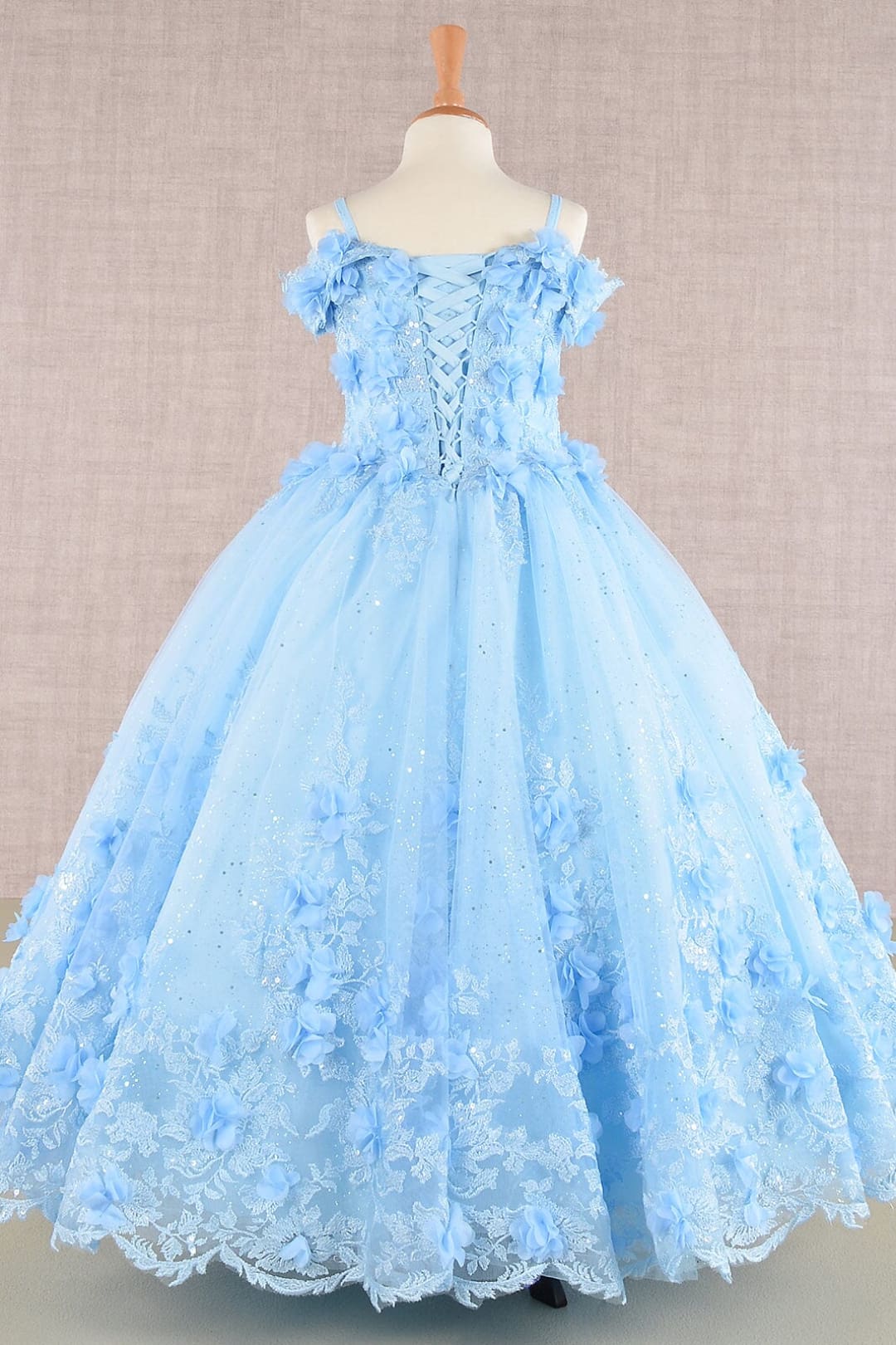 Girls 3D Floral Cold Shoulder Gown by Elizabeth K GK110 - Girls Formal Dresses