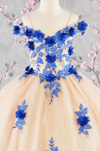 Girls 3D Floral Cold Shoulder Gown by Elizabeth K GK115 - Girls Formal Dresses