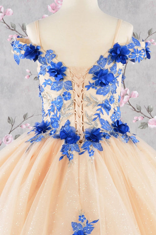 Girls 3D Floral Cold Shoulder Gown by Elizabeth K GK115 - Girls Formal Dresses