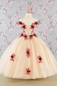 Girls 3D Floral Cold Shoulder Gown by Elizabeth K GK115 - Girls Formal Dresses
